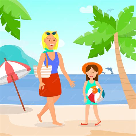 Vacanciers Sur La Plage Couleur Vector Illustration. | Vecteur Premium