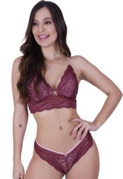 Conjunto Lingerie sem Bojo Renda Bicolor Sutiã Calcinha INGRID