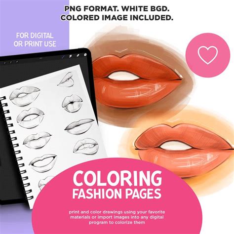 Lips Coloring Book, Coloring Pages, Fashion Illustration, Adult ...