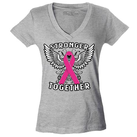 Shop4ever Womens Stronger Together Breast Cancer Awareness Slim Fit V