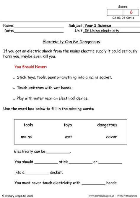 Science Worksheets For Grade 2 Electricity