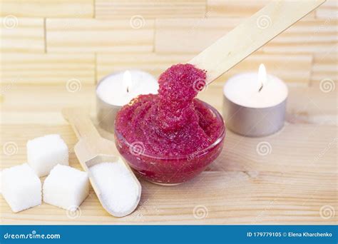 Natural Pink Body Scrub Made From Sugar Pink Scrub In A Glass Cup