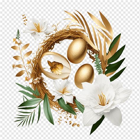 Golden Easter Eggs Nest Lily Flowers Png Pngwing