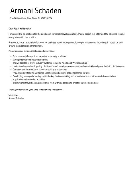 Corporate Travel Consultant Cover Letter Velvet Jobs