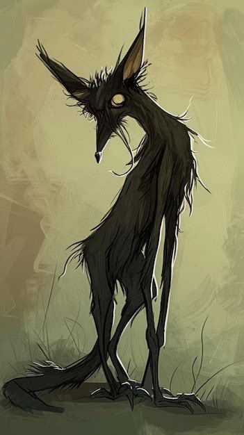 Premium Photo | Creepy Animal Drawing Standing in Field