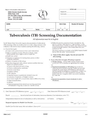 Fillable Online Ndsu Tuberculosis Screening Documentation