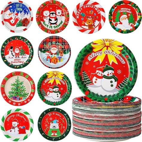 Amazon Sliner Pcs Christmas Paper Plates Round Disposable Xmas