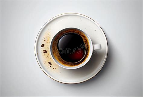 White Cup with Coffee Flat Lay Top View Isolated on White Background ...