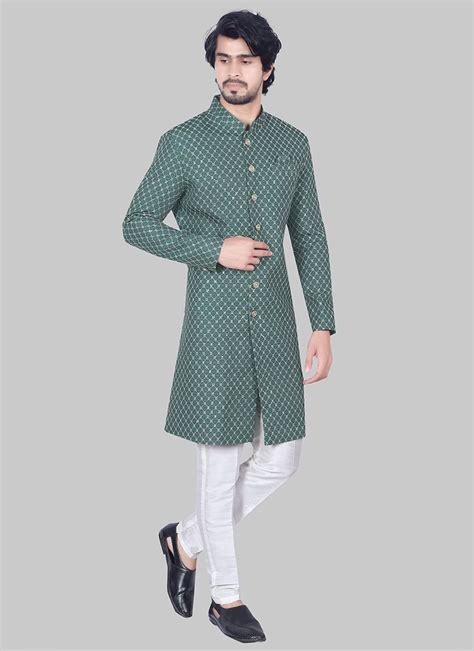 Buy Indian Ethnic Clothing Mehendi Teal Men Sherwanis