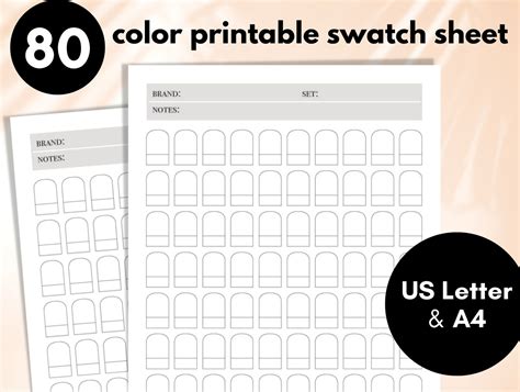 Printable Color Swatch Chart 80 Colors Blank Color Swatch Sheet