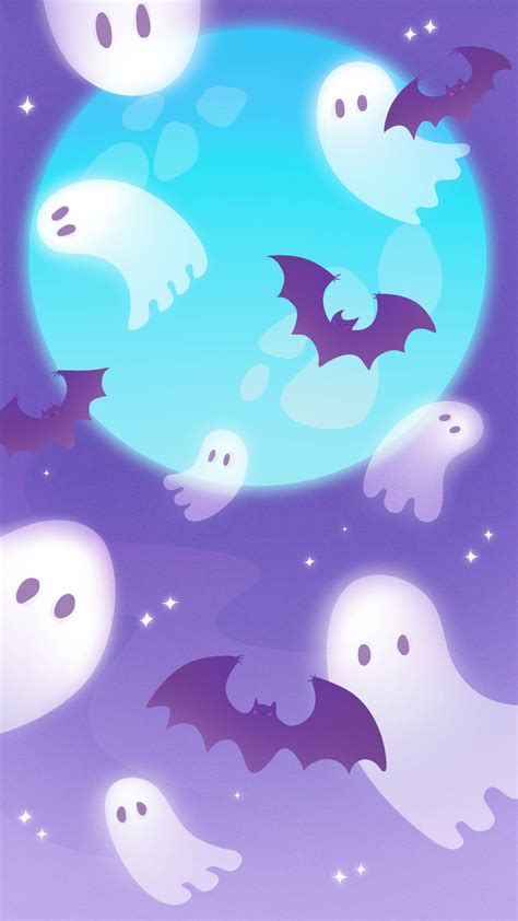 Download Cute Ghosts And Bats Halloween Phone Wallpaper