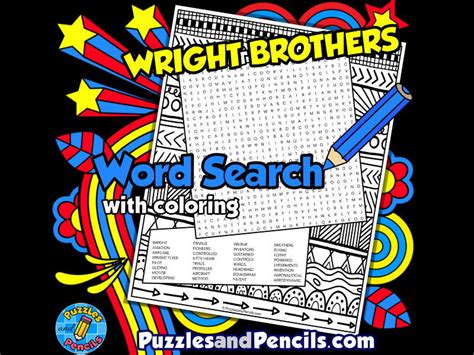 Wright Brothers Word Search Puzzle With Colouring Famous Inventors