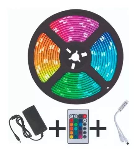 Cinta Led Multicolor Rgb Luz Mts Control Adaptador V V