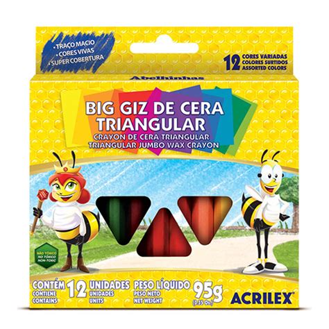 Giz De Cera Acrilex Abelhinhas Cores Big Giz O Triangular