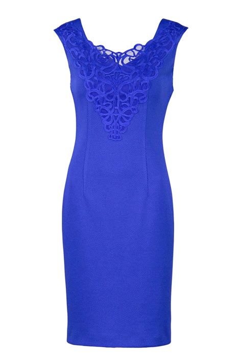 Damen Edles Etuikleid Cocktailkleid Festlich Knielang Royalblau Gr