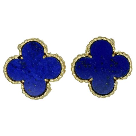 Van Cleef And Arpels Vintage Alhambra Lapis Lazuli Yellow Gold Clip On