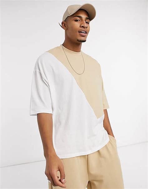 Asos Design Organic Oversized T Shirt In Beige With Color Block Asos