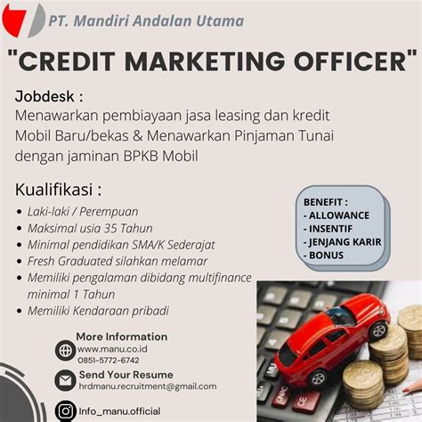 Lowongan Kerja Credit Marketing Officer Di PT Mandiri Andalan Utama