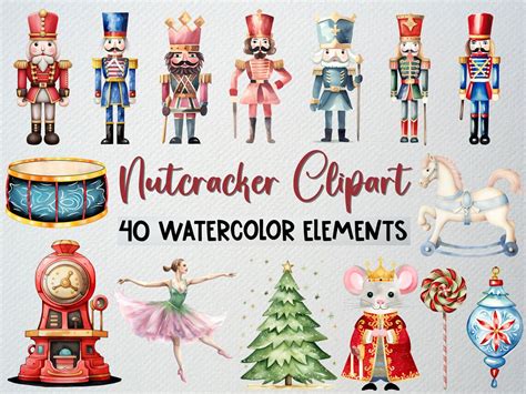 Watercolor Nutcracker Clipart Set Of 40 PNG Files Christmas Clipart