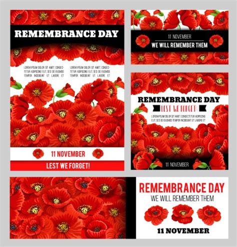 11 November Poppy Remembrance Day Card Royalty Free Vector