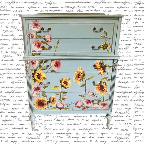 Painted Vintage Dresser Blue Dresser Sunflower Roses Dresser