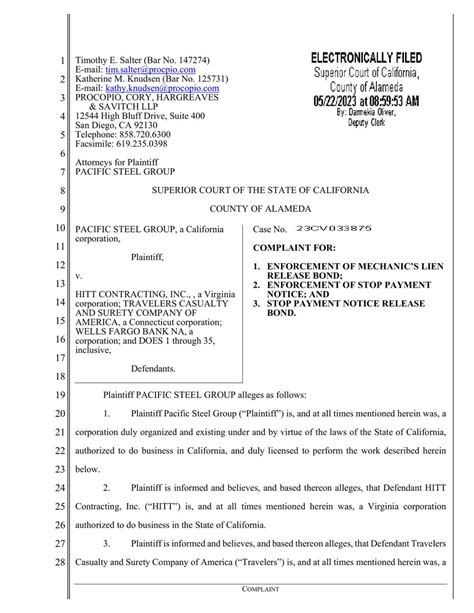 Alameda County Court Watch On Twitter Filed Today PACIFIC STEEL