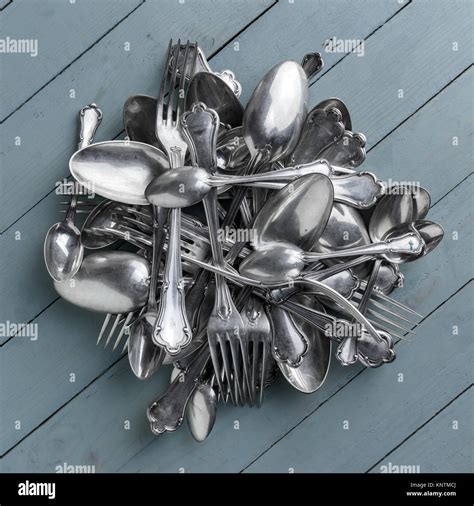 Set of antique silverware Stock Photo - Alamy