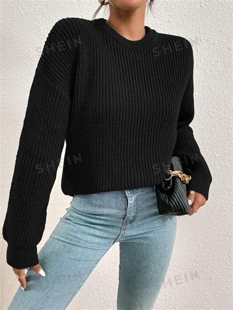 Shein Essnce Drop Shoulder Ribbed Knit Sweater Shein Usa