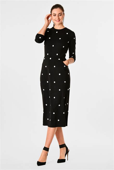 Shop Embellished Polka Dot Cotton Jersey Sheath Dress Eshakti