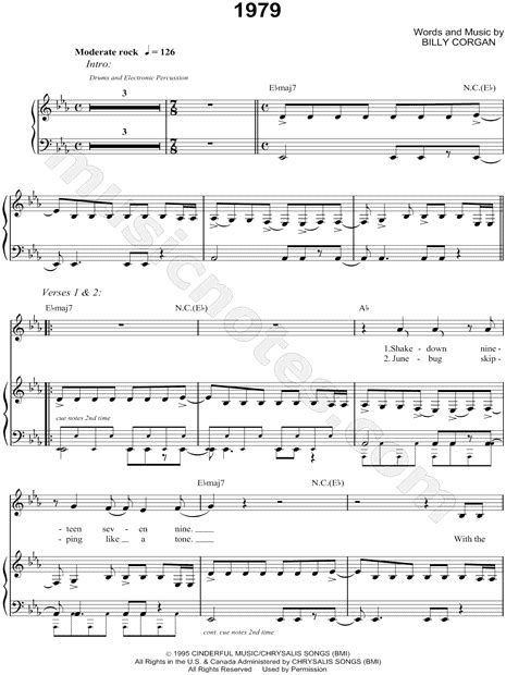 The Smashing Pumpkins Sheet Music In Eb Major Transposable