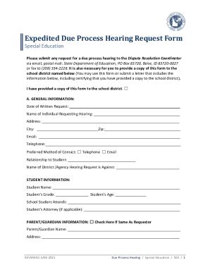 Fillable Online Sde Idaho Expedited Due Process Hearing Request Form