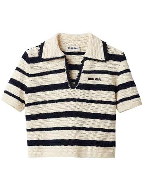 Miu Miu Striped Knitted Polo Shirt Farfetch In Knitted Tops