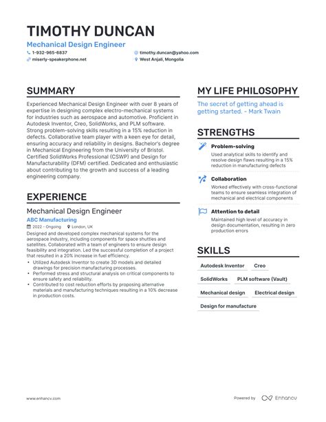 3 Mechanical Design Engineer Resume Examples How To Guide For 2024