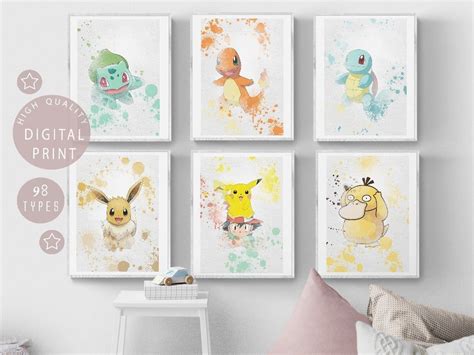 Pokemon Poster Set Printable Watercolour Print Watercolor Print