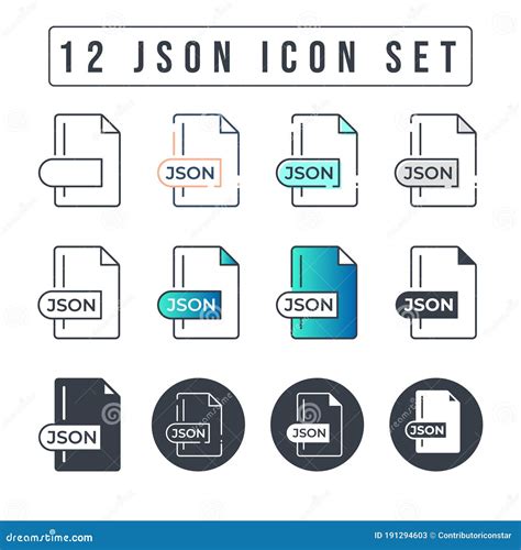 JSON File Format Icon Set 12 JSON Icon Set Stock Vector Illustration