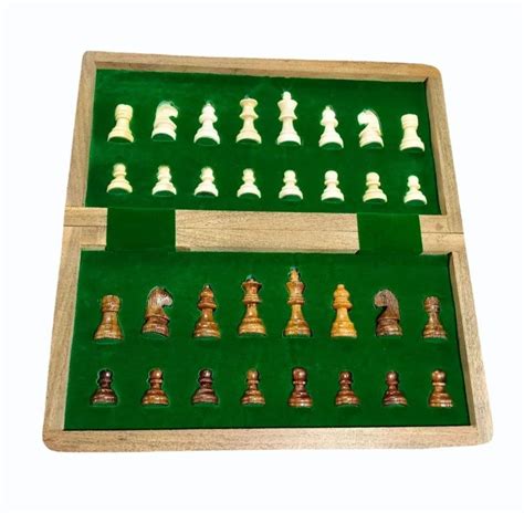 Brownwhite And Green Folding Teak Wood Chess Set 7 10 Years