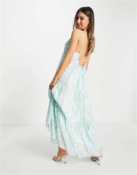 Forever New Open Back Tiered Cami Sun Dress In Green Paisley Print Asos