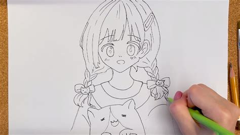 How To Draw Kawaii Anime Girl With Cat Easy For Beginners Easy Anime Sketch Youtube