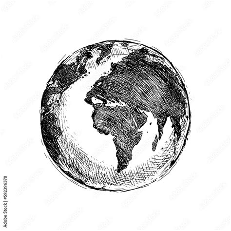 Vector Black Sketch Globe Illustration Isolation On White Background