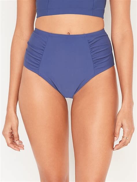 High Waisted Ruched Bikini Swim Bottoms For Women Old Navy