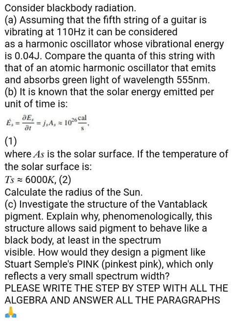 Solved Consider Blackbody Radiation A Assuming That The Chegg