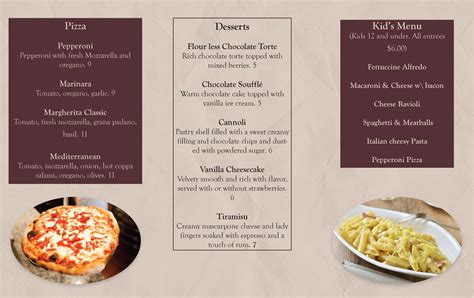 Pasta Amore Menu