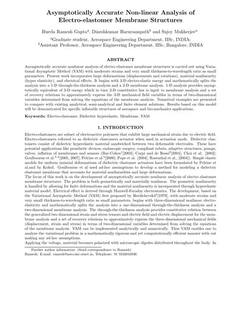 Pdf Asymptotically Accurate Non Linear Analysis Of Electro Elastomer