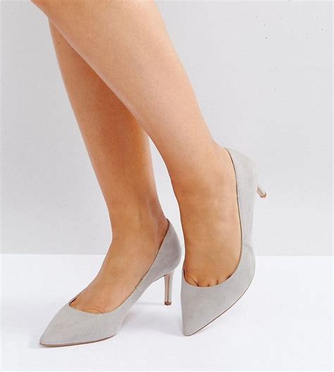 Asos Soulful Wide Fit Mid Heels Gray Low Heel Pumps Pointed Heels