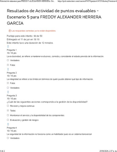 Historial de exámenes para Freddy Alexander Herrera Garcia Actividad de