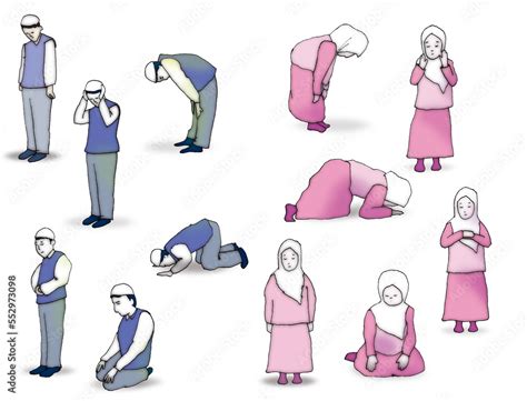 Muslim prayer salah in all positions Stock Illustration | Adobe Stock