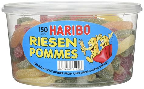 Haribo Riesen Pommes 6 x 150 Stück in Runddose je 1200g Fruchtgummi