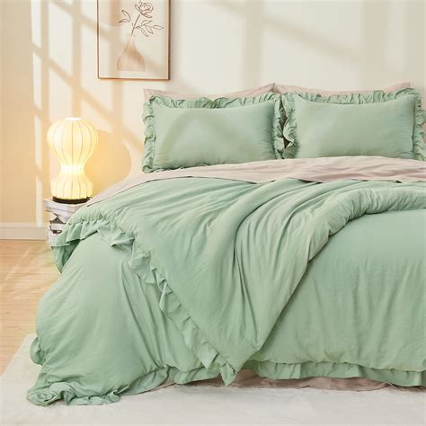 Amazon Litanika Queen Comforter Set Sage Green Pieces Ruffle