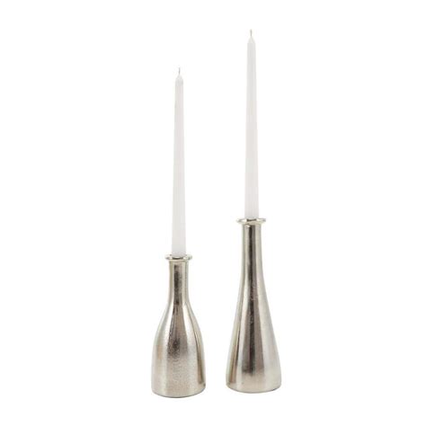 Litton Lane Silver Aluminum Candle Holder With Varying Shapes Set Of