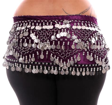 1x 4x Plus Size Velvet Belly Dance Silver Coin Hip Scarf Belt In Purple